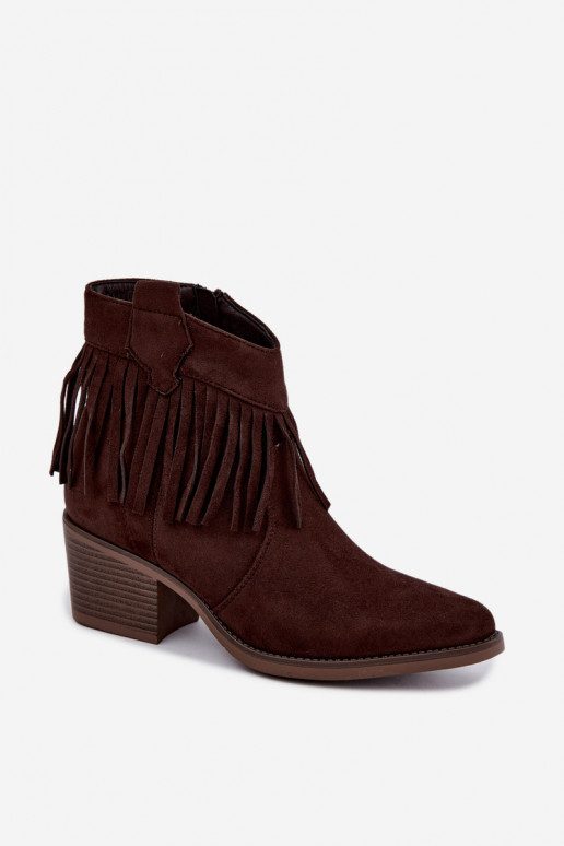 Stivaletti cowboy color marrone cioccolato con frange Elisya