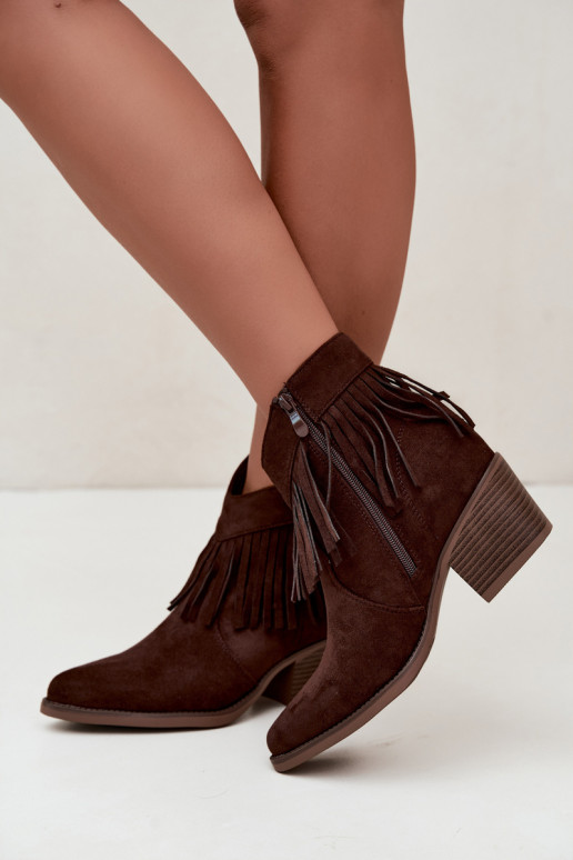 Stivaletti cowboy color marrone cioccolato con frange Elisya