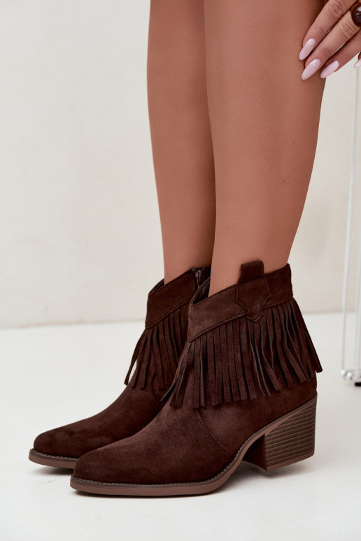 Stivaletti cowboy color marrone cioccolato con frange Elisya