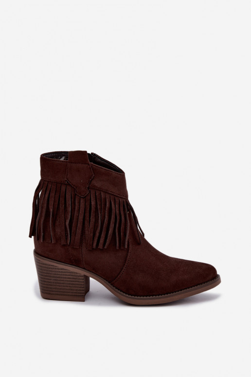 Stivaletti cowboy color marrone cioccolato con frange Elisya