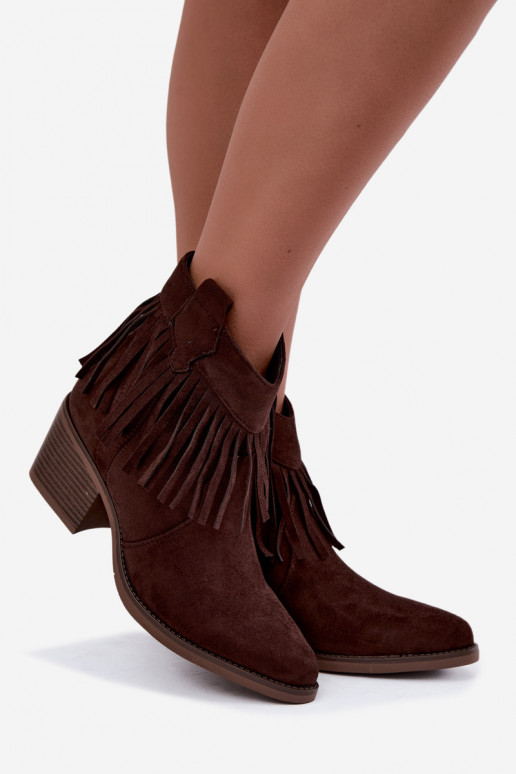 Stivaletti cowboy color marrone cioccolato con frange Elisya