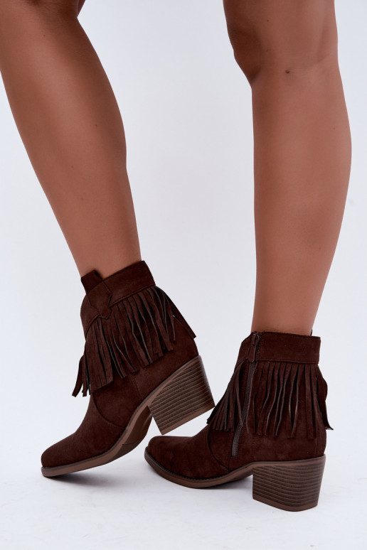 Stivaletti cowboy color marrone cioccolato con frange Elisya