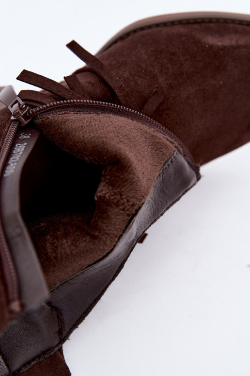 Stivaletti cowboy color marrone cioccolato con frange Elisya