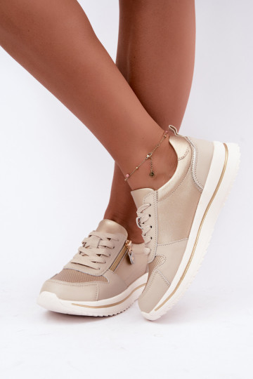 Sneakers in pelle con zip decorativa color oro-beige Oselia