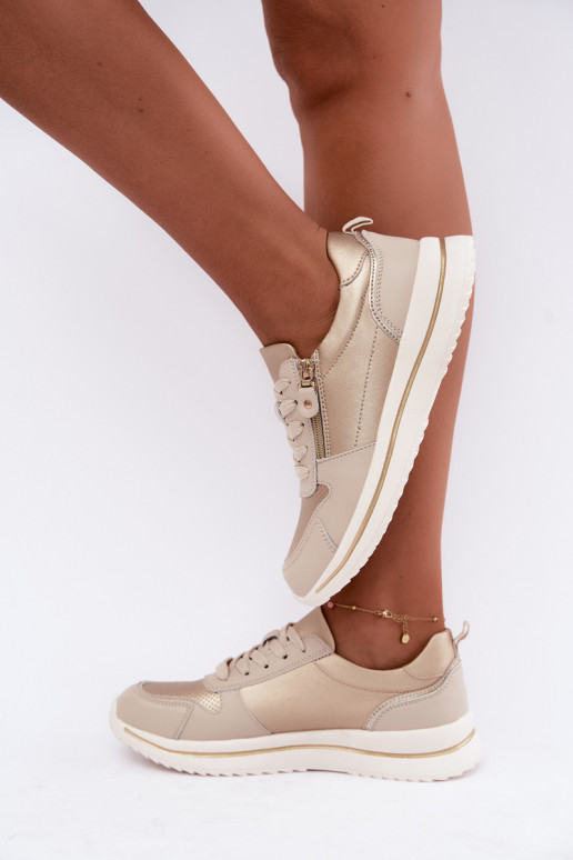 Sneakers in pelle con zip decorativa color oro-beige Oselia