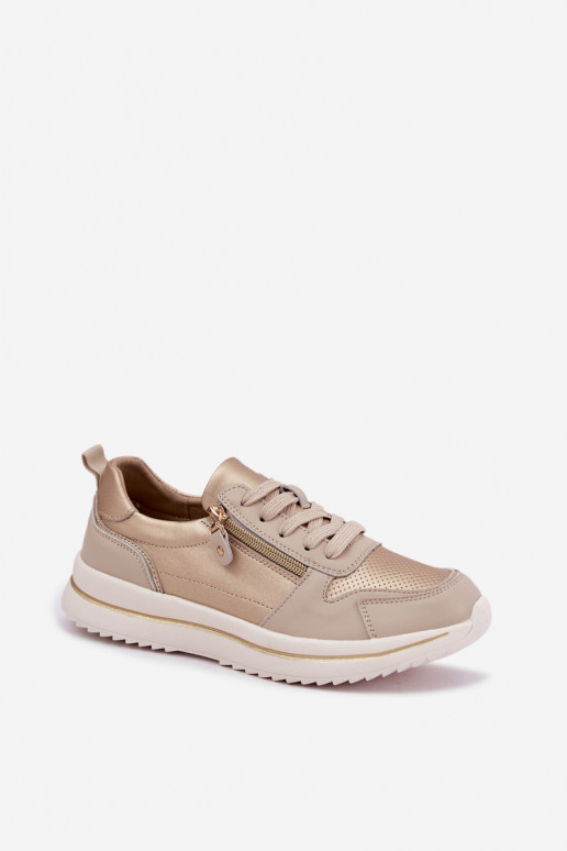 Sneakers in pelle con zip decorativa color oro-beige Oselia