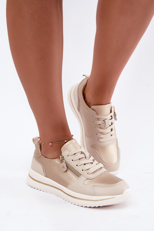 Sneakers in pelle con zip decorativa color oro-beige Oselia