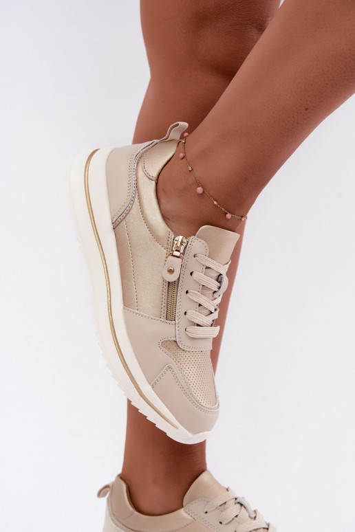 Sneakers in pelle con zip decorativa color oro-beige Oselia