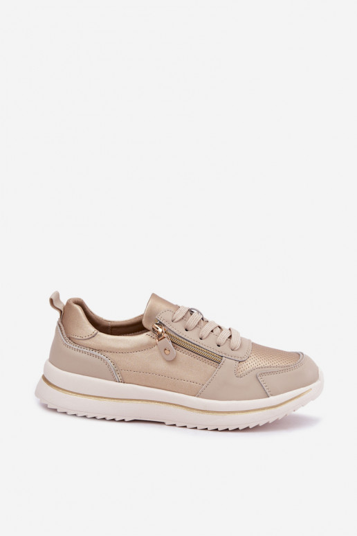Sneakers in pelle con zip decorativa color oro-beige Oselia