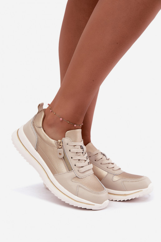Sneakers in pelle con zip decorativa color oro-beige Oselia