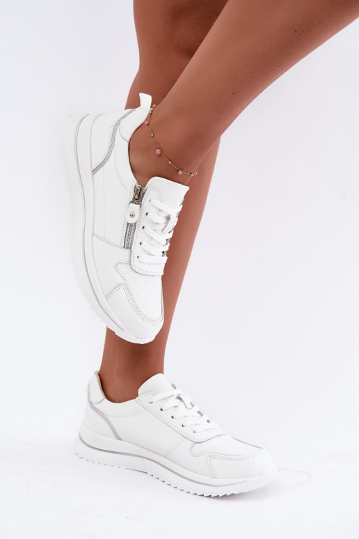 Sneakers in pelle con zip decorativa bianca Oselia