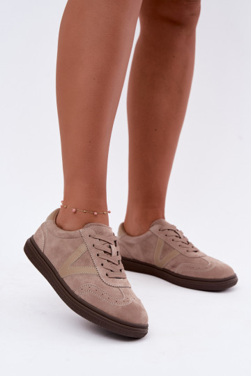 Sneakers in pelle e suede color sabbia Cariva