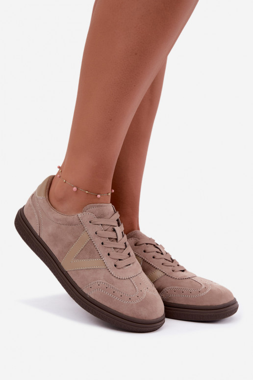 Sneakers in pelle e suede color sabbia Cariva