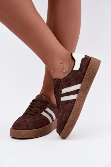Sneakers in suede color cioccolato e bianco Bellmont