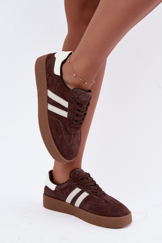 Sneakers in suede color cioccolato e bianco Bellmont
