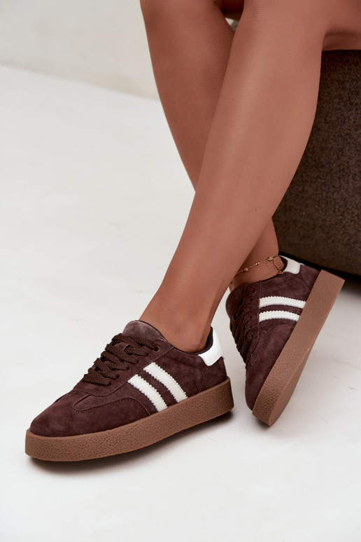 Sneakers in suede color cioccolato e bianco Bellmont