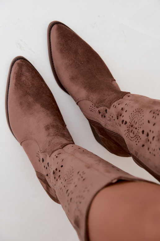 Stivali lunghi di stile cowboy marroni con ritagli Garena
