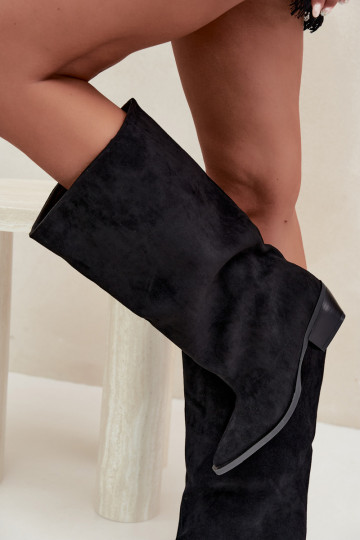 stivali alti slip-on con tacco in suede sintetico nero Casella 2