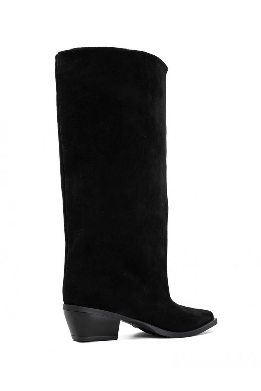 stivali alti slip-on con tacco in suede sintetico nero Casella