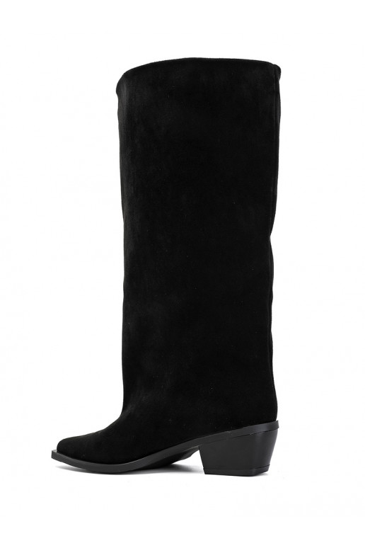 stivali alti slip-on con tacco in suede sintetico nero Casella