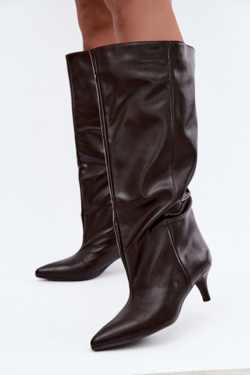 Stivaletti con tacco in suede sintetico cioccolato Desya 2
