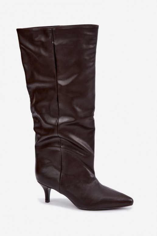 Stivaletti con tacco in suede sintetico cioccolato Desya