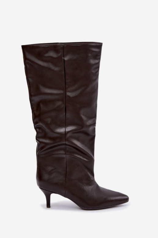 Stivaletti con tacco in suede sintetico cioccolato Desya