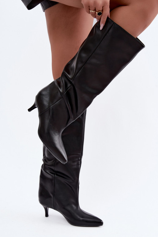 Stivaletti con tacco in suede sintetico nero Desya