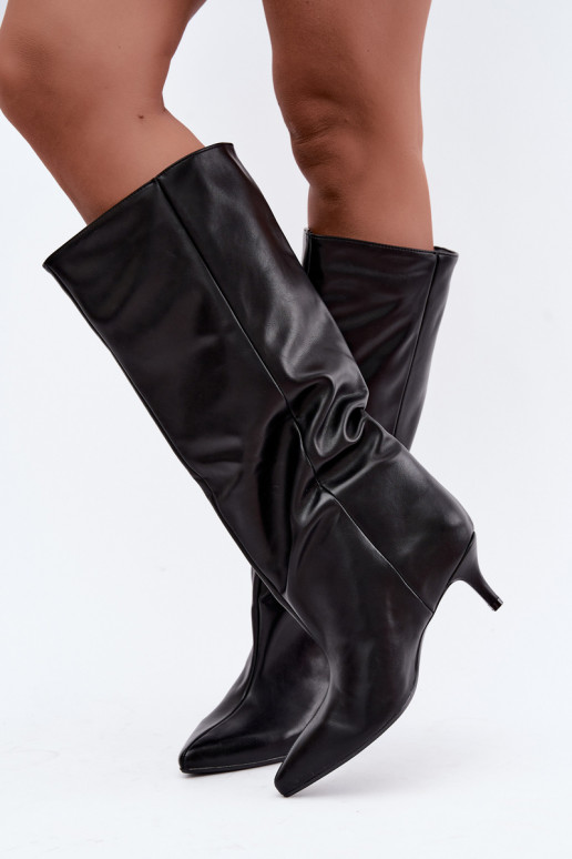 Stivaletti con tacco in suede sintetico nero Desya