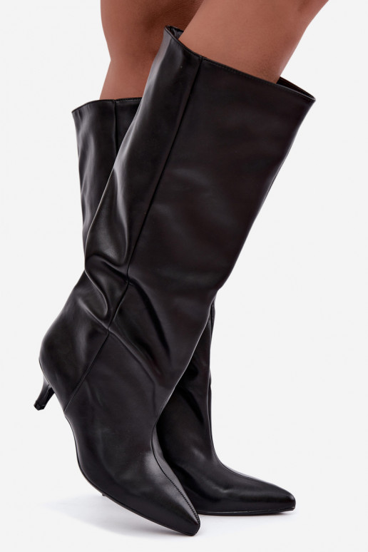 Stivaletti con tacco in suede sintetico nero Desya