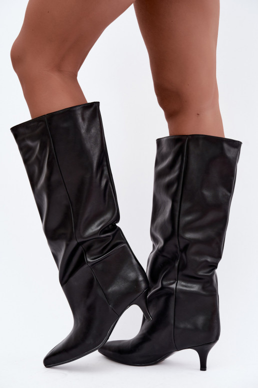 Stivaletti con tacco in suede sintetico nero Desya