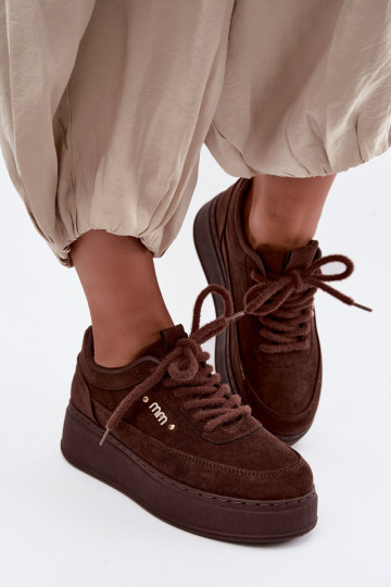 Sneakers in suede con piattaforma in cioccolato Teysa 2