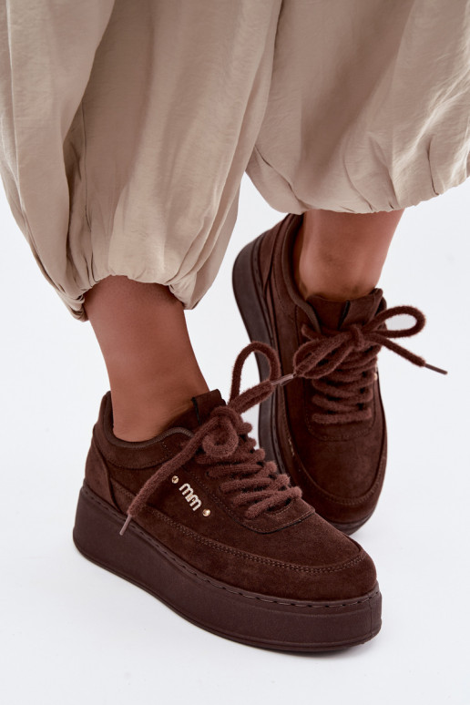 Sneakers in suede con piattaforma in cioccolato Teysa
