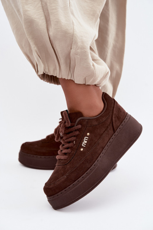 Sneakers in suede con piattaforma in cioccolato Teysa