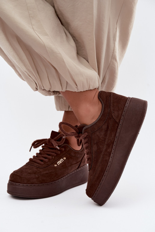 Sneakers in suede con piattaforma in cioccolato Teysa