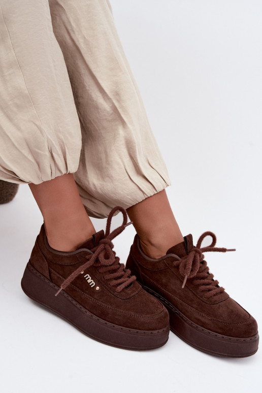 Sneakers in suede con piattaforma in cioccolato Teysa