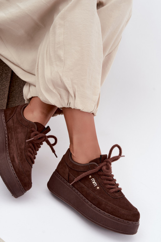 Sneakers in suede con piattaforma in cioccolato Teysa