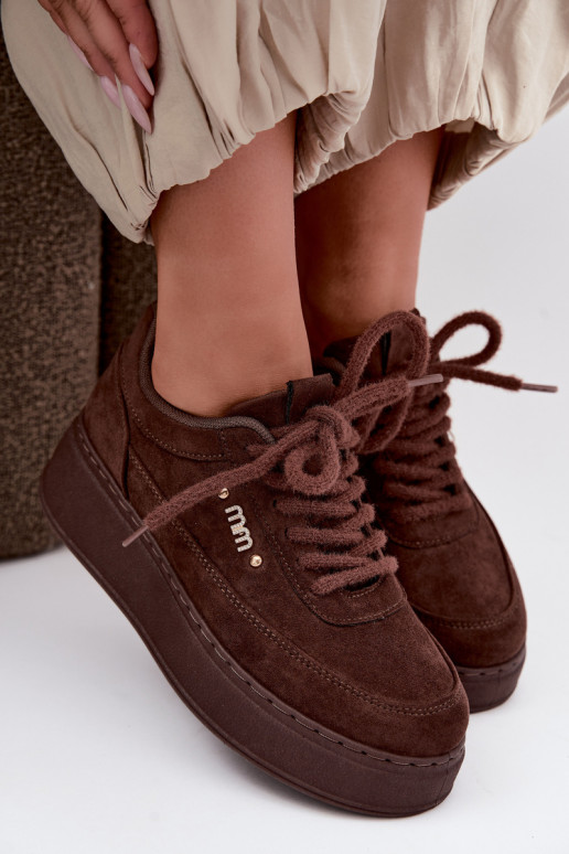 Sneakers in suede con piattaforma in cioccolato Teysa