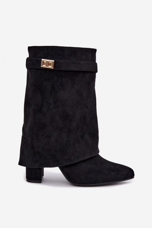 Stivaletti caldi da donna con tacchi decorati neri Luvielle