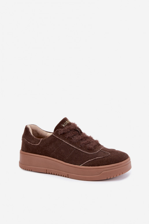 Sneakers in suede sintetico con pelliccia e lacci Kobbo 79655 cioccolato