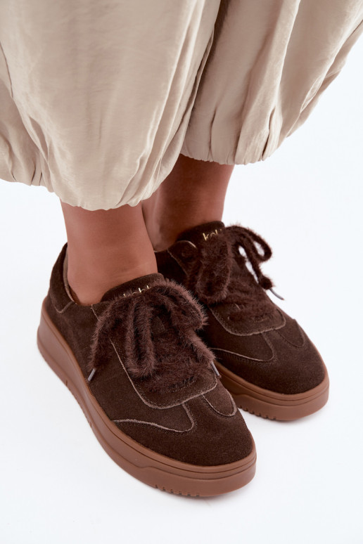 Sneakers in suede sintetico con pelliccia e lacci Kobbo 79655 cioccolato