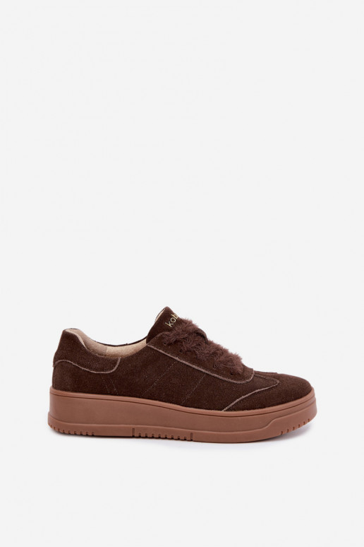 Sneakers in suede sintetico con pelliccia e lacci Kobbo 79655 cioccolato