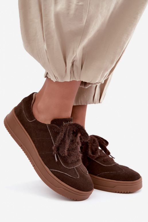 Sneakers in suede sintetico con pelliccia e lacci Kobbo 79655 cioccolato