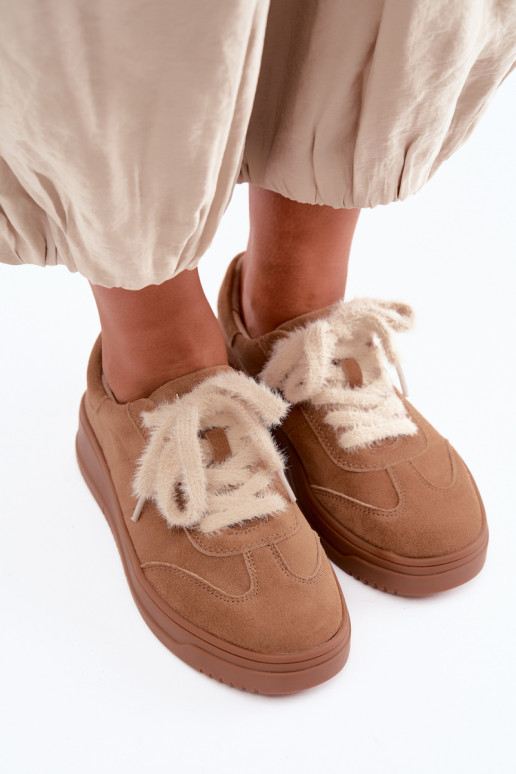 Sneakers in suede sintetico con pelliccia e lacci Kobbo 79655 marrone