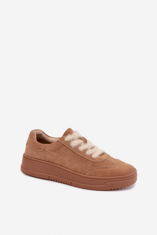 Sneakers in suede sintetico con pelliccia e lacci Kobbo 79655 marrone