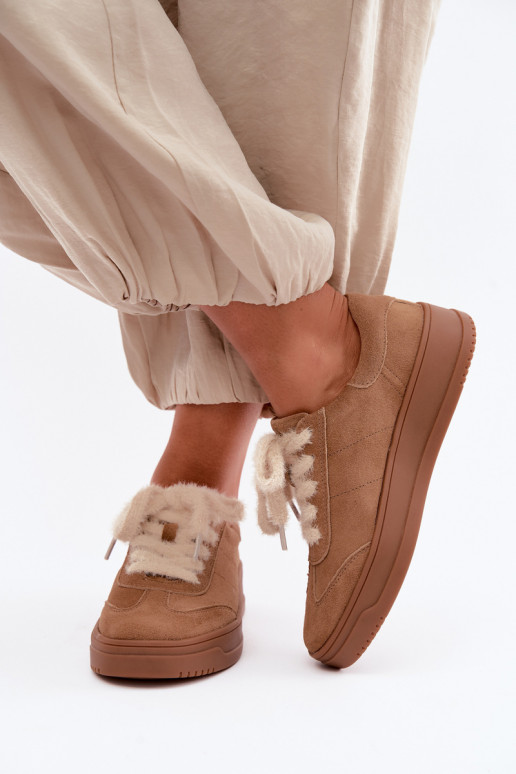 Sneakers in suede sintetico con pelliccia e lacci Kobbo 79655 marrone