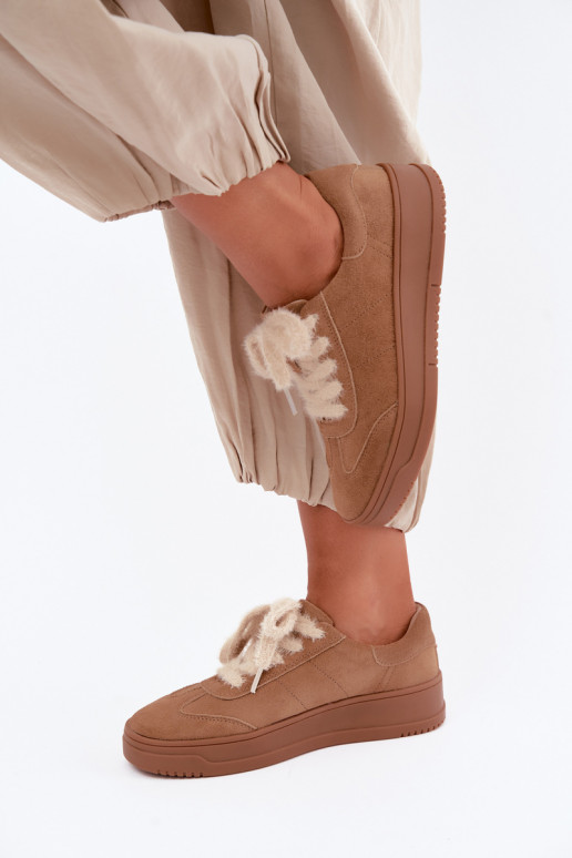 Sneakers in suede sintetico con pelliccia e lacci Kobbo 79655 marrone