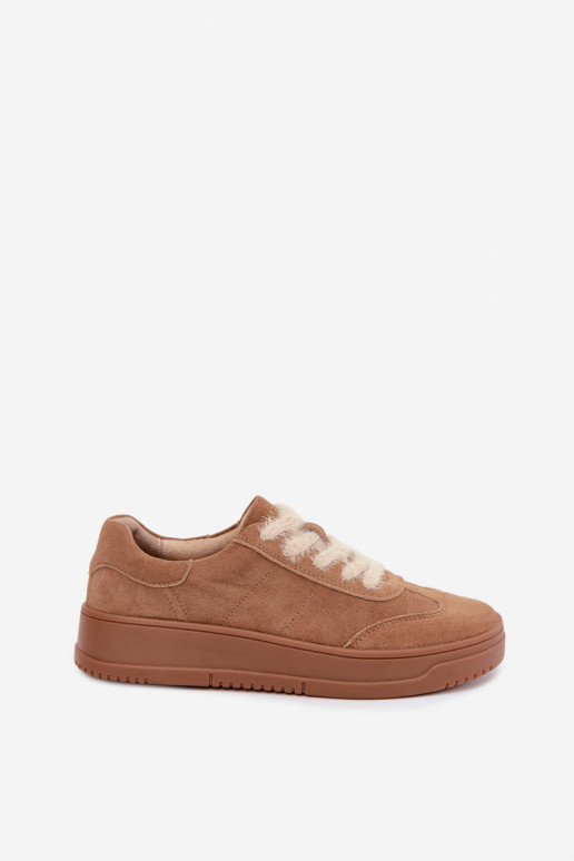 Sneakers in suede sintetico con pelliccia e lacci Kobbo 79655 marrone