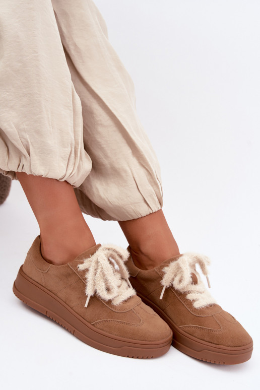 Sneakers in suede sintetico con pelliccia e lacci Kobbo 79655 marrone
