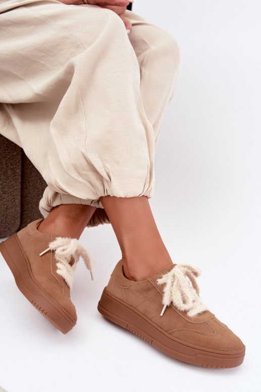 Sneakers in suede sintetico con pelliccia e lacci Kobbo 79655 marrone